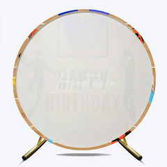 Aperturee - Aperturee Energetic Basketball Court Happy Birthday Round Backdrop featuring Player Silhouettes and Sports Theme Party Decor