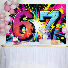 Aperturee - Aperturee Energetic Neon Graffiti 7th Birthday Backdrop with Vibrant Paint Splatter and Lightning Bolts Party Decor