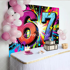 Aperturee - Aperturee Energetic Neon Graffiti 7th Birthday Backdrop with Vibrant Paint Splatter and Lightning Bolts Party Decor