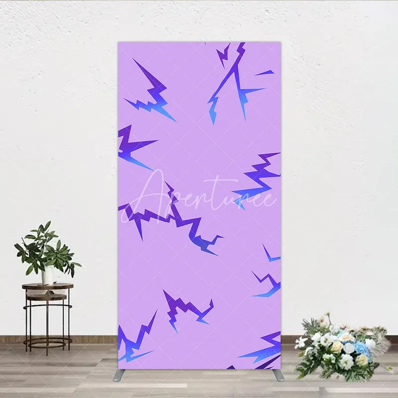 Aperturee - Aperturee Energetic Purple and Blue Gradient Lightning Pattern Rectangle Arch Backdrop Modern Abstract Event Decor.