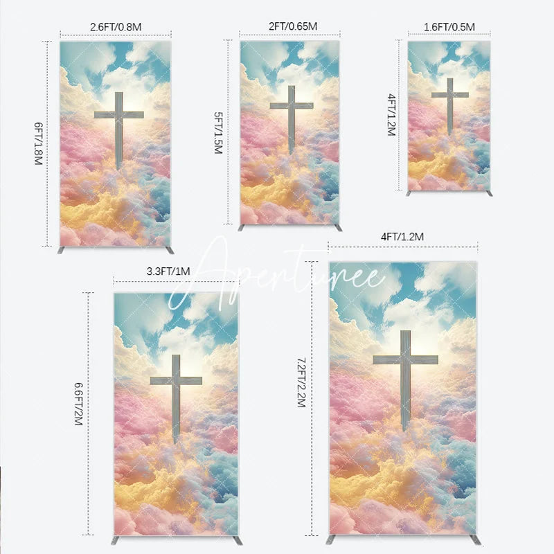 Aperturee - Aperturee Ethereal Cross with Pastel Clouds and Heavenly Sky Rectangle Arch Backdrop Spiritual Serene Decor for Events