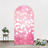 Aperturee - Aperturee Ethereal Pink Heart Bokeh Round Top Arch Backdrop Romantic Valentine’s Day Wedding and Baby Shower Decor