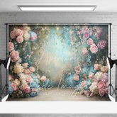 Aperturee - Aperturee Ethereal Pink Roses Blue Hydrangeas Floral Garden Spring Photography Backdrop Wedding Baby Shower