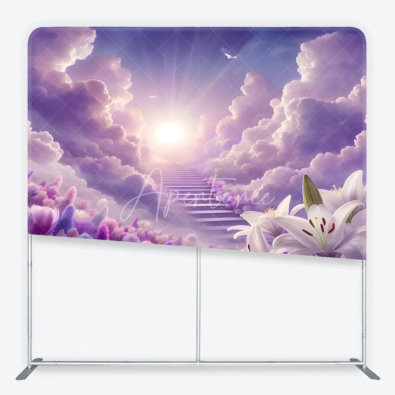Aperturee - Aperturee Ethereal Purple Cloud Heavenly Stairway Square Double-Sided Backdrop Dreamy Floral Garden Photography