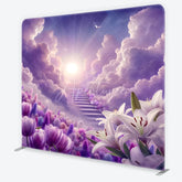Aperturee - Aperturee Ethereal Purple Cloud Heavenly Stairway Square Double-Sided Backdrop Dreamy Floral Garden Photography