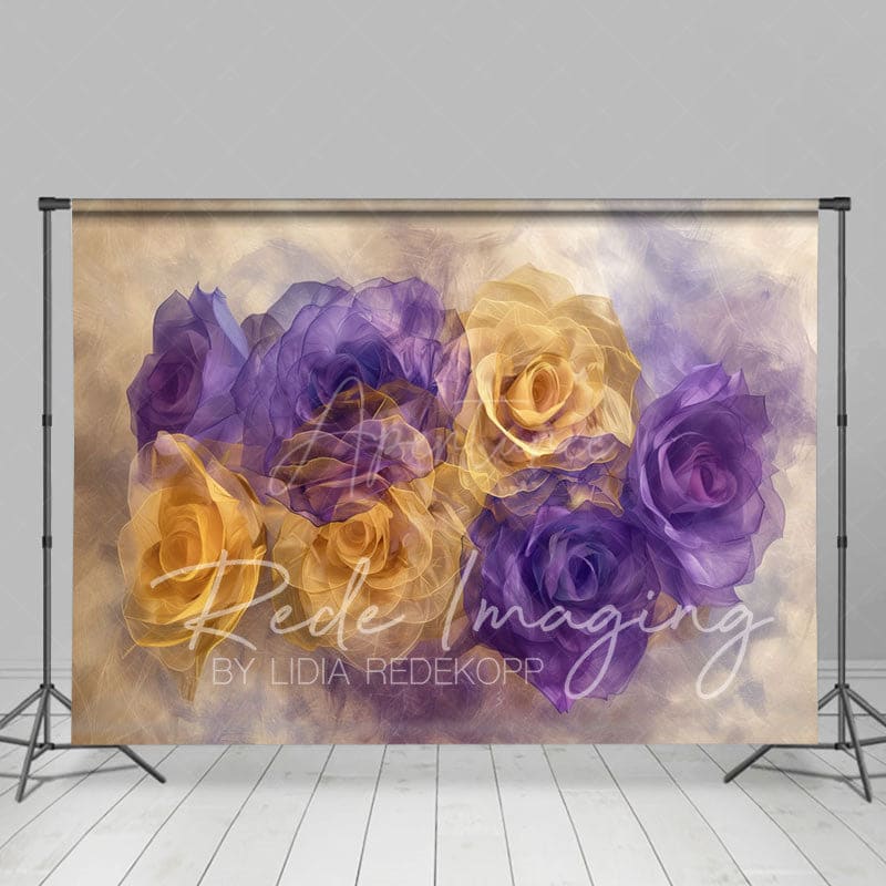 Aperturee - Aperturee Ethereal Purple Yellow Abstract Floral Photo Backdrop