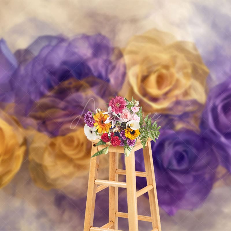 Aperturee - Aperturee Ethereal Purple Yellow Abstract Floral Photo Backdrop