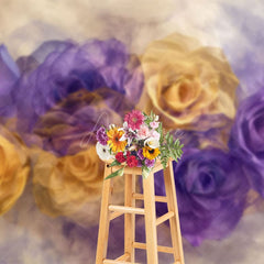 Aperturee - Aperturee Ethereal Purple Yellow Abstract Floral Photo Backdrop