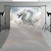 Aperturee - Aperturee Ethereal White Dragon in Clouds Photography Backdrop Mythical Fantasy Portrait Background