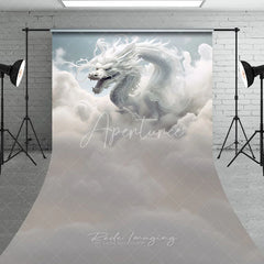 Aperturee - Aperturee Ethereal White Dragon in Clouds Photography Backdrop Mythical Fantasy Portrait Background
