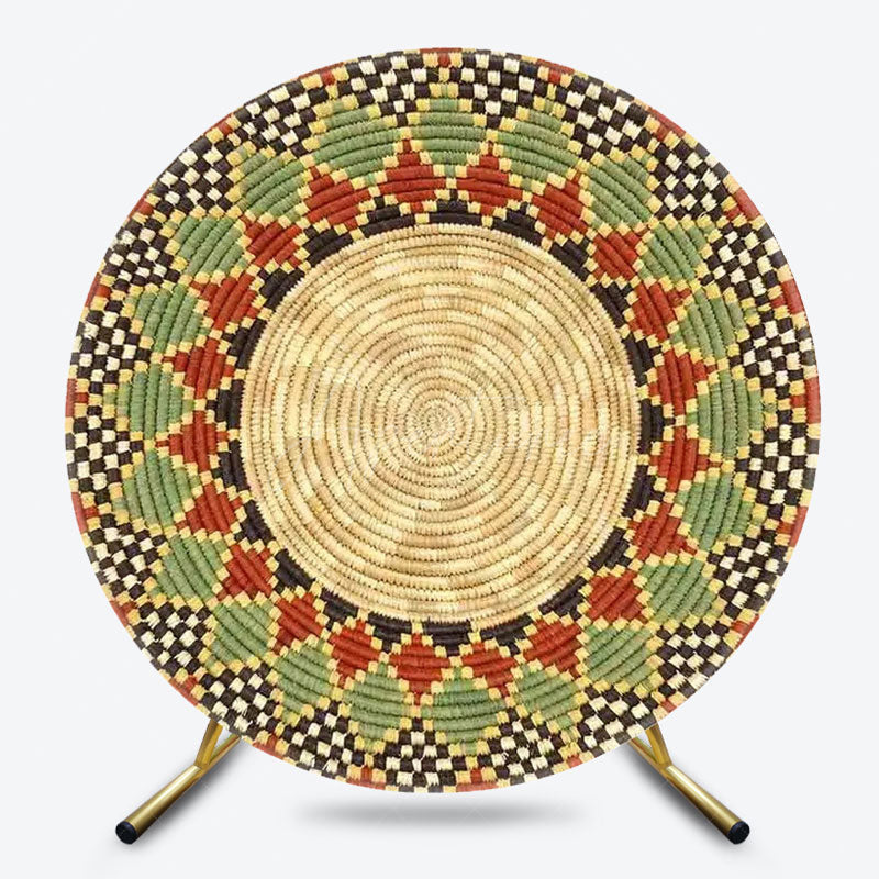 Aperturee - Aperturee Ethiopian Floral Round Backdrop Traditional African Pattern Circle Frame Unique Cultural Photo Booth for Holiday