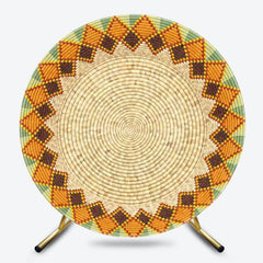 Aperturee - Aperturee Ethiopian Floral Round Backdrop Traditional African Pattern Circle Frame Unique Cultural Photo Booth for Holiday