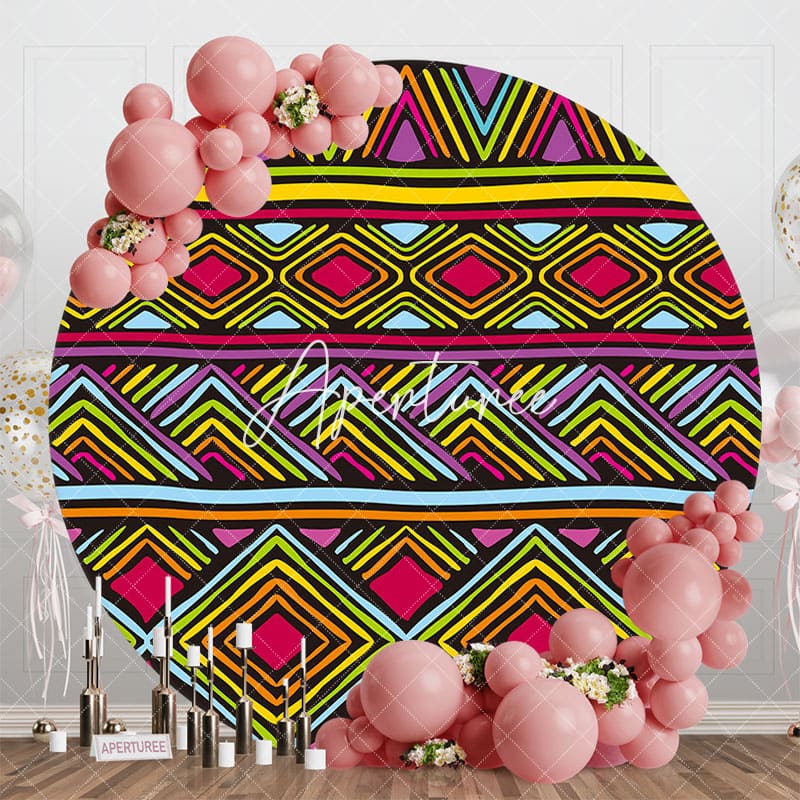 Aperturee - Aperturee Ethnic Geometric Pattern Round Ethiopian Backdrop