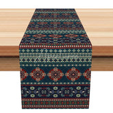 Aperturee - Aperturee Ethnic Geometric Stripe Table Runner Red and Blue Bohemian Pattern Tribal Farmhouse Dining Decor