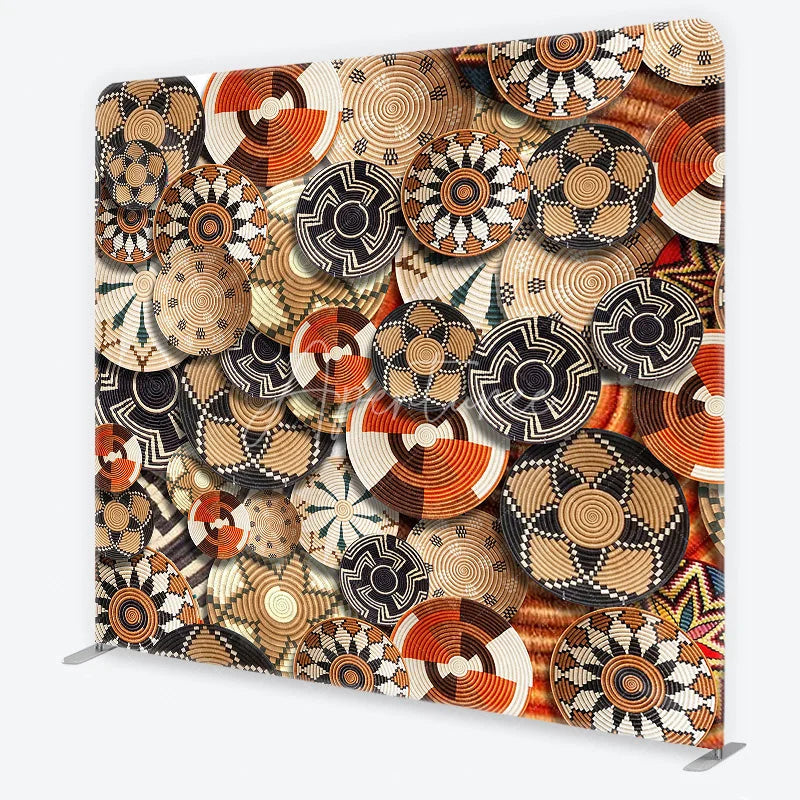 Aperturee - Aperturee Ethnic Woven Basket Pattern Square Double-Sided Backdrop Tribal Geometric Design for Photo Studio