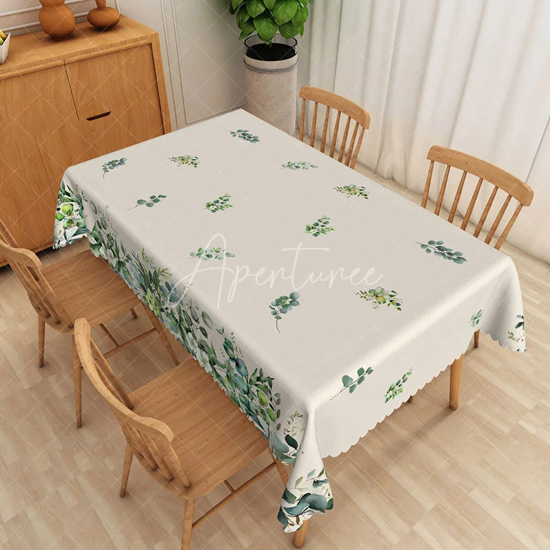 Aperturee - Aperturee Eucalyptus Greenery Rectangle Tablecloth Botanical Leaf Pattern Dining Table Decor