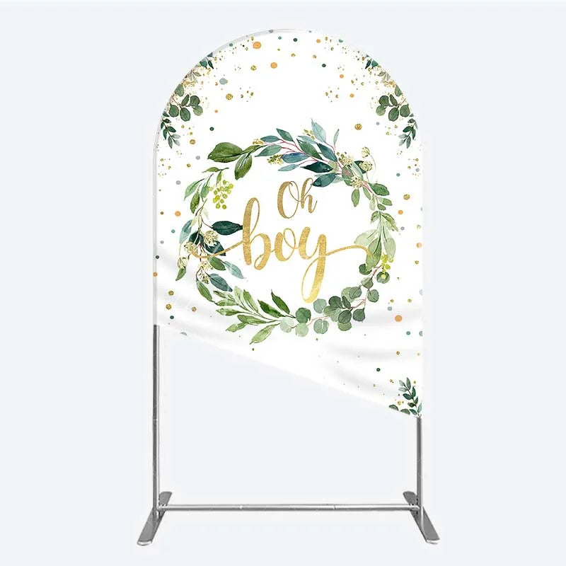 Aperturee - Aperturee Eucalyptus Wreath Oh Boy Arch Backdrop Greenery and Gold Glitter Baby Shower Decoration