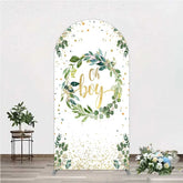 Aperturee - Aperturee Eucalyptus Wreath Oh Boy Arch Backdrop Greenery and Gold Glitter Baby Shower Decoration