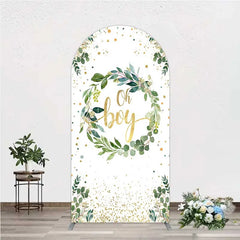 Aperturee - Aperturee Eucalyptus Wreath Oh Boy Arch Backdrop Greenery and Gold Glitter Baby Shower Decoration