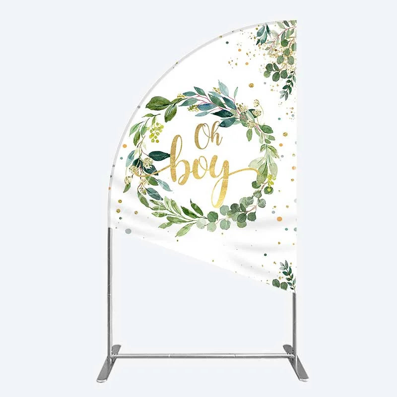Aperturee - Aperturee Eucalyptus Wreath Oh Boy Half Moon Arch Backdrop Greenery and Gold Glitter Baby Shower Decoration