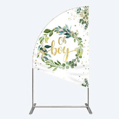 Aperturee - Aperturee Eucalyptus Wreath Oh Boy Half Moon Arch Backdrop Greenery and Gold Glitter Baby Shower Decoration