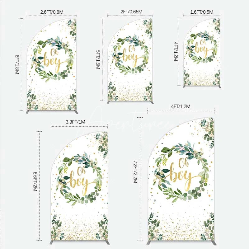 Aperturee - Aperturee Eucalyptus Wreath Oh Boy Half Moon Arch Backdrop Greenery and Gold Glitter Baby Shower Decoration