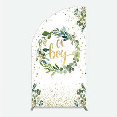 Aperturee - Aperturee Eucalyptus Wreath Oh Boy Half Moon Arch Backdrop Greenery and Gold Glitter Baby Shower Decoration