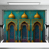 Aperturee - Aperturee Exotic Moroccan Architecture Photography Backdrop with Ornate Arches Golden Domes and Teal Accents