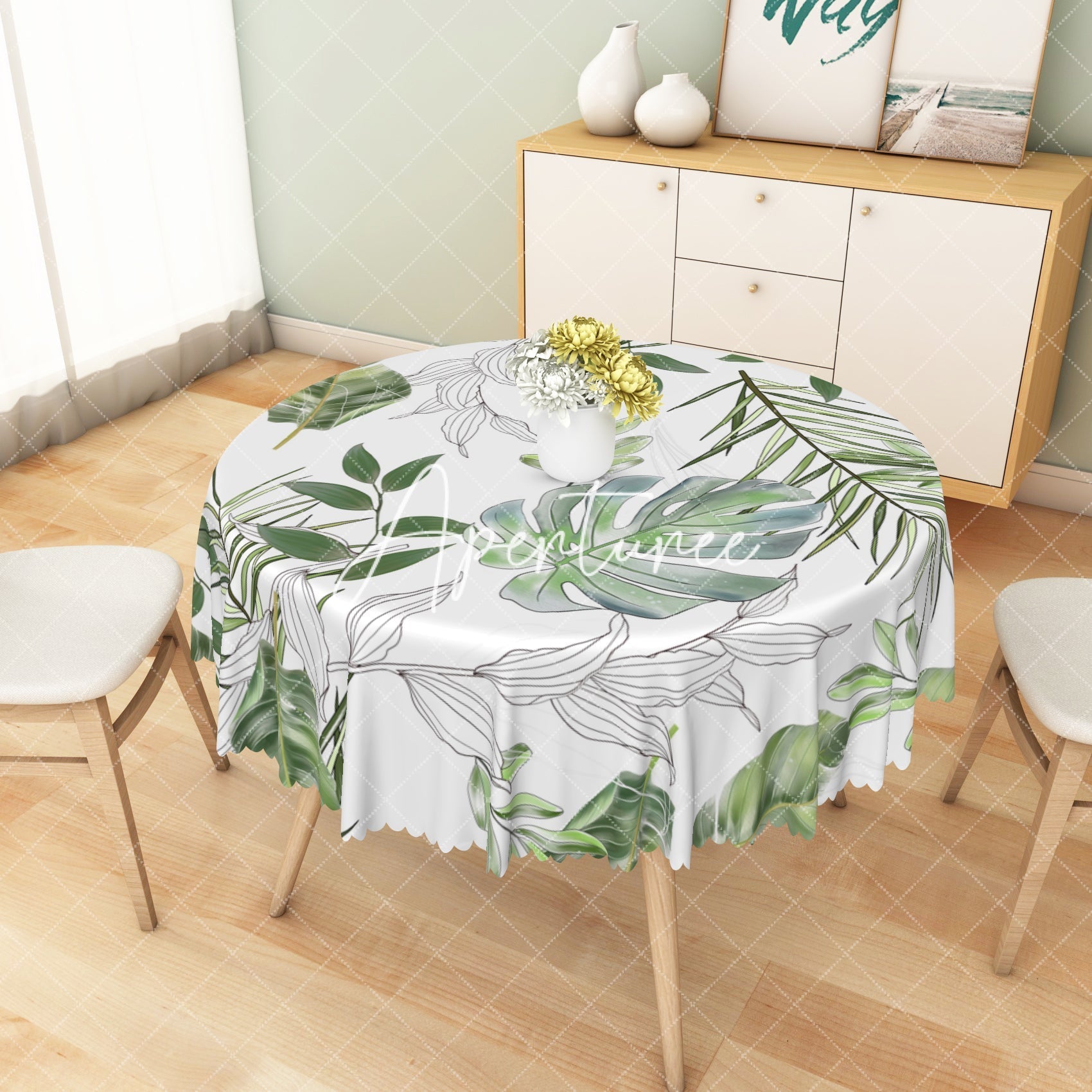 Aperturee - Aperturee Exotic Tropical Leaf Detail Rectangle Tablecloth