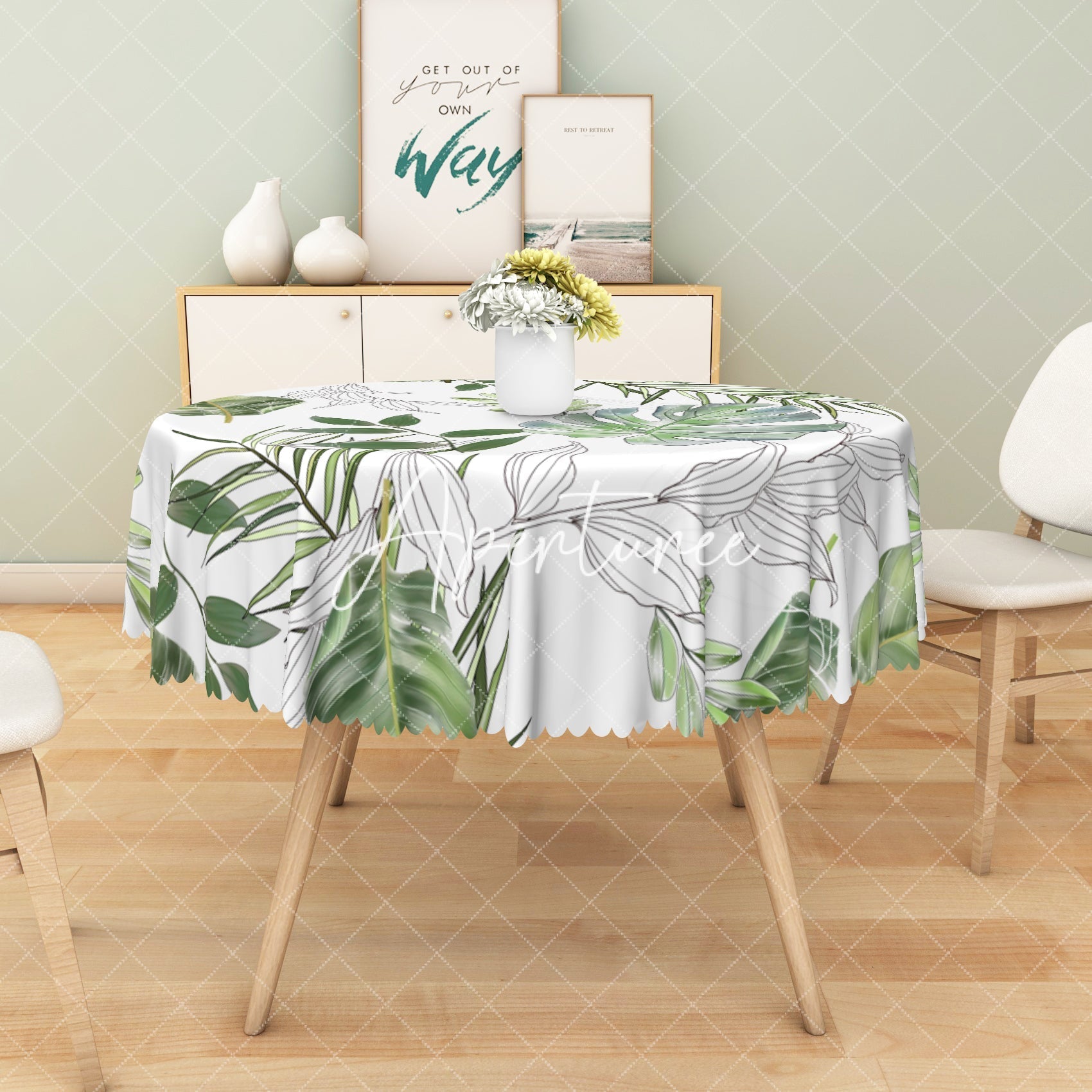Aperturee - Aperturee Exotic Tropical Leaf Detail Rectangle Tablecloth