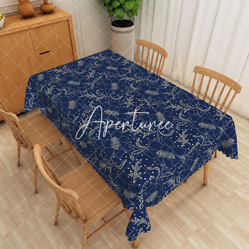 Aperturee - Aperturee Exquisite White Flower And Leaf Rectangle Tablecloth