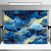 Aperturee - Aperturee Fairy Blue Clouds Starry Moon Night Cake Smash Backdrop