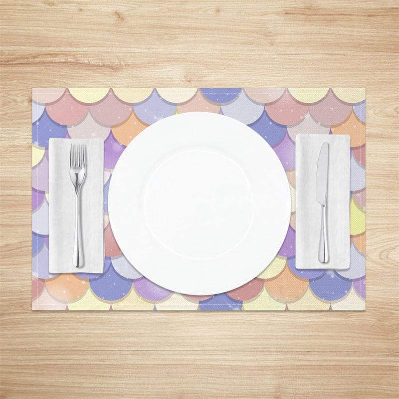 Aperturee - Aperturee Fairy Color Mermaid Scales Dining Set Of 4 Placemats