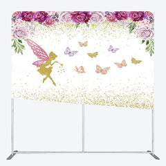 Aperturee - Aperturee Fairy Floral Glitter Birthday Square Tension Backdrop