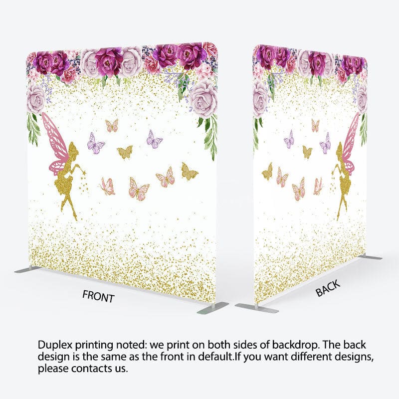 Aperturee - Aperturee Fairy Floral Glitter Birthday Square Tension Backdrop