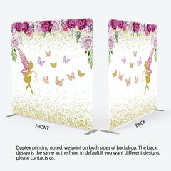 Aperturee - Aperturee Fairy Floral Glitter Birthday Square Tension Backdrop