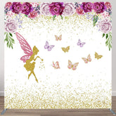 Aperturee - Aperturee Fairy Floral Glitter Birthday Square Tension Backdrop