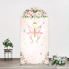 Aperturee - Aperturee Fairy Floral Pink Butterfly Birthday Arch Backdrop