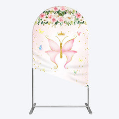 Aperturee - Aperturee Fairy Floral Pink Butterfly Birthday Arch Backdrop