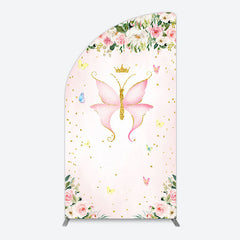 Aperturee - Aperturee Fairy Floral Pink Butterfly Birthday Half Moon Arch Backdrop