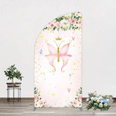 Aperturee - Aperturee Fairy Floral Pink Butterfly Birthday Half Moon Arch Backdrop