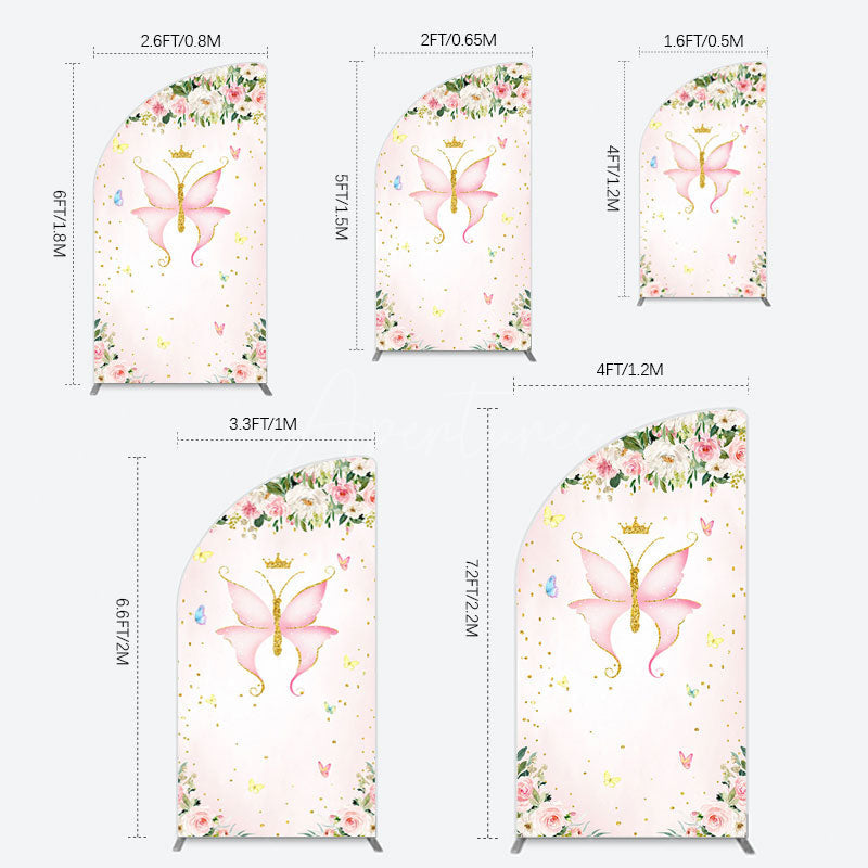 Aperturee - Aperturee Fairy Floral Pink Butterfly Birthday Half Moon Arch Backdrop