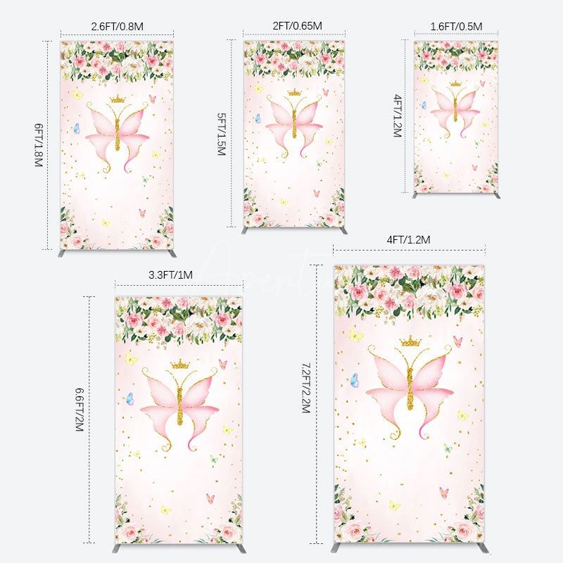 Aperturee - Aperturee Fairy Floral Pink Butterfly Birthday Rectangle Backdrop