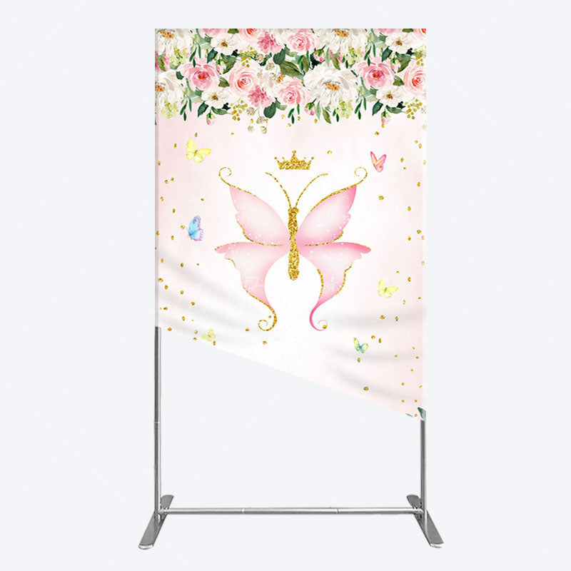 Aperturee - Aperturee Fairy Floral Pink Butterfly Birthday Rectangle Backdrop