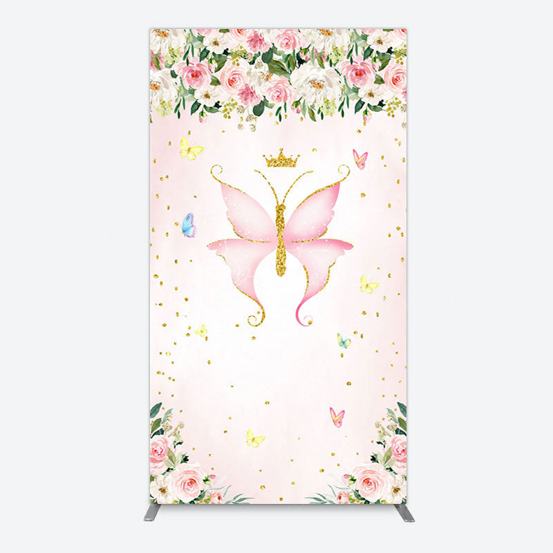 Aperturee - Aperturee Fairy Floral Pink Butterfly Birthday Rectangle Backdrop