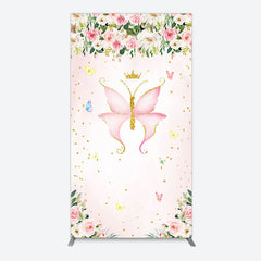 Aperturee - Aperturee Fairy Floral Pink Butterfly Birthday Rectangle Backdrop