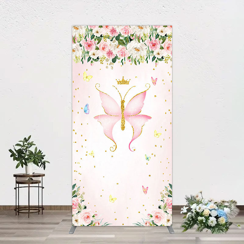 Aperturee - Aperturee Fairy Floral Pink Butterfly Birthday Rectangle Backdrop