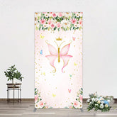 Aperturee - Aperturee Fairy Floral Pink Butterfly Birthday Rectangle Backdrop