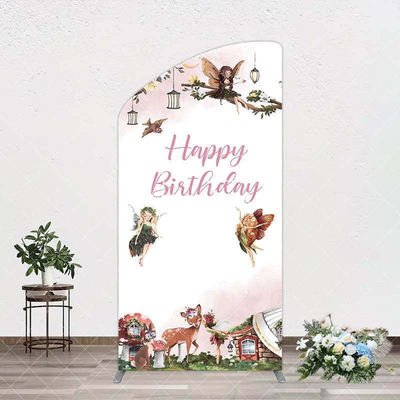 Aperturee - Aperturee Fairy Floral Wonderland Happy Birthday Arch Backdrop