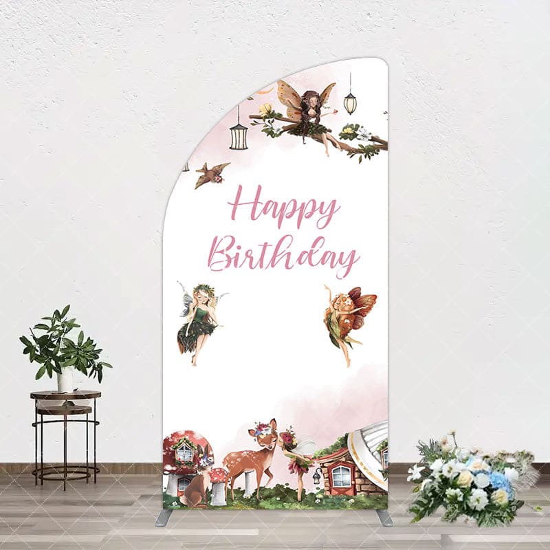 Aperturee - Aperturee Fairy Floral Wonderland Happy Birthday Arch Backdrop